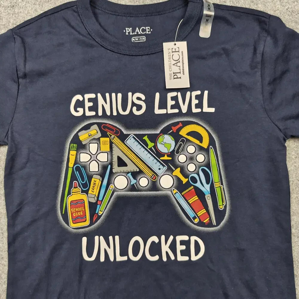 The Children's Place Shirt Kids 7-8 Years Blue Cotton/Poly Graphic Tee